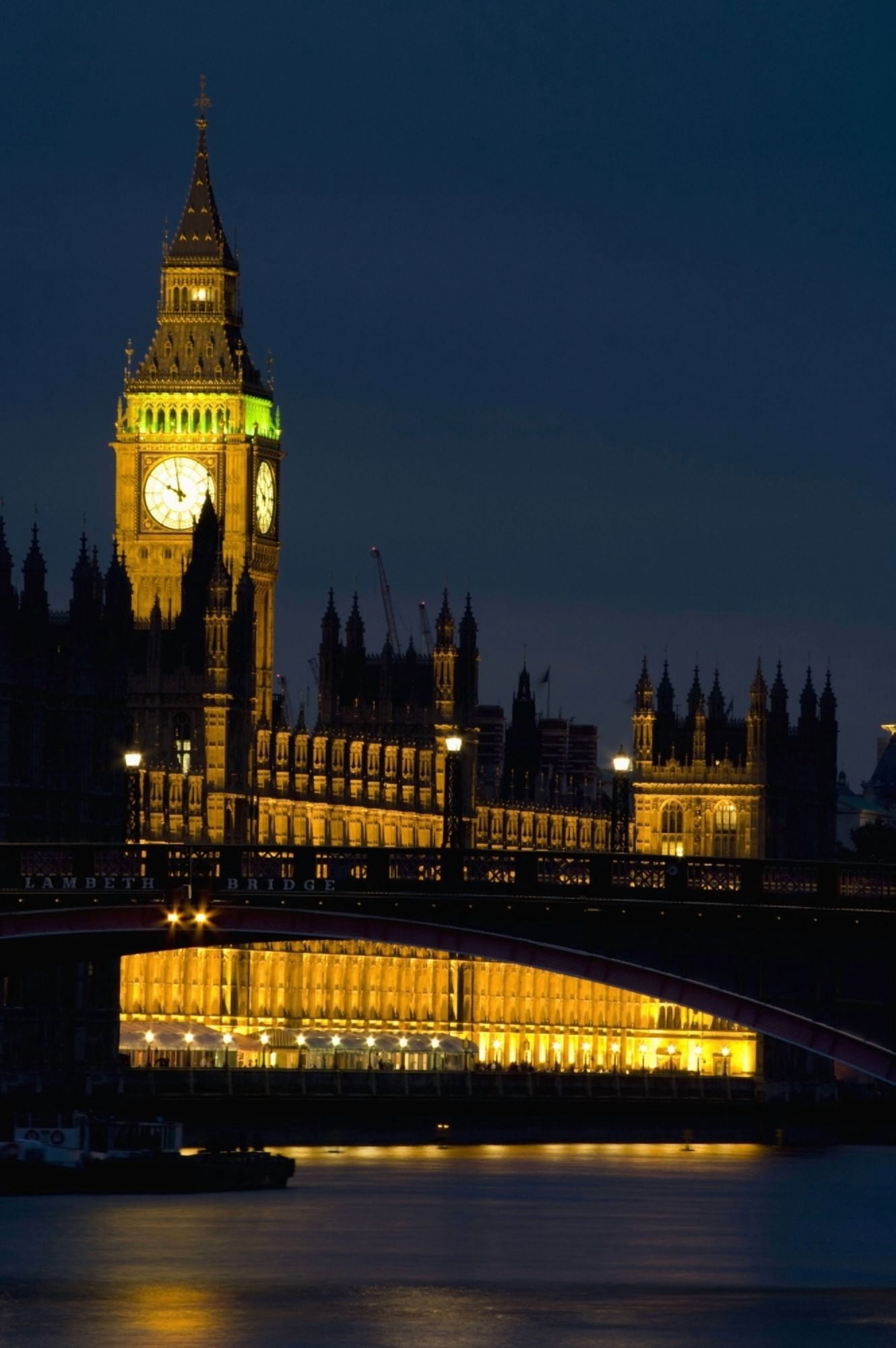 Big Ben At Night Canvas Art - Charles Bowman Design Pics (24 x 38)
