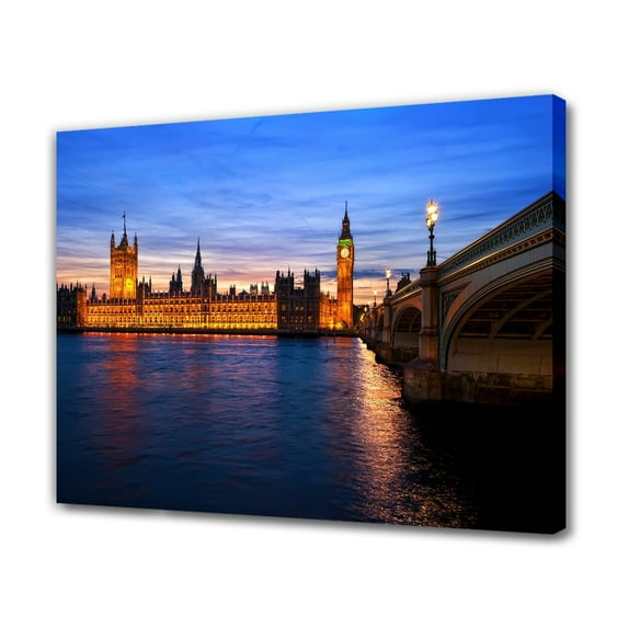 Big Ben and Houses of Parliament at Night, London, UK Canvas Poster Bedroom Decor Sports Landscape Office Room Decor Gift,Frame-style,24x36inch(60x90cm)