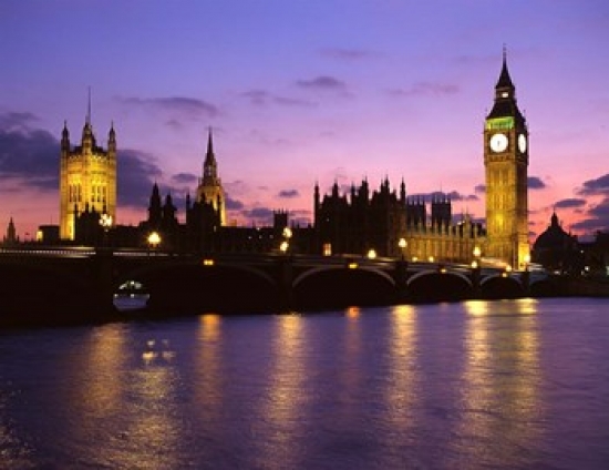 Big Ben Houses of Parliament and the River Thames at Dusk London England Canvas Art - Howie Garber  DanitaDelimont (36 x 28)