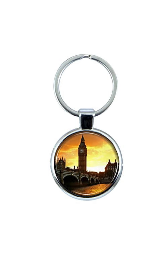 Big Ben Keychain with Epoxy Dome and Metal Keyring