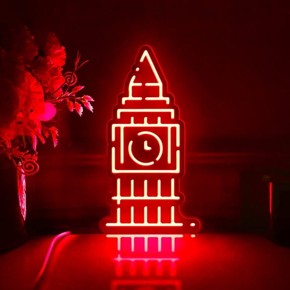 Big Ben Led Light Box, Dimmable Neon-Like Light Signs USB Power for Wall Decor Bedroom Decoration, RGB Light (WxH) 6"x11"