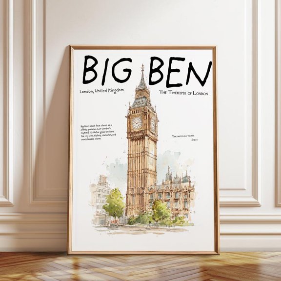 Big Ben London Clock Tower Wall Art Print, Unframed Paper Poster 8x10in