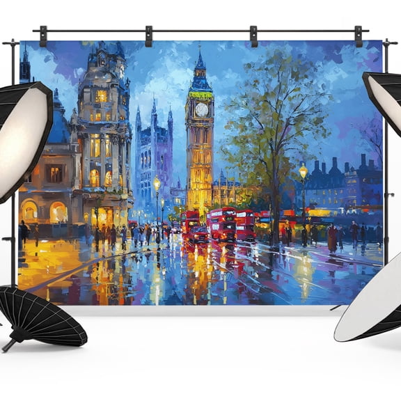 Big Ben Photography Backdrop 8x6FT, Urban Street Red Bus Impressionist Photo Backdrops, Background for Photography Studio Photo Studio Background, Back Drop for Photoshoot