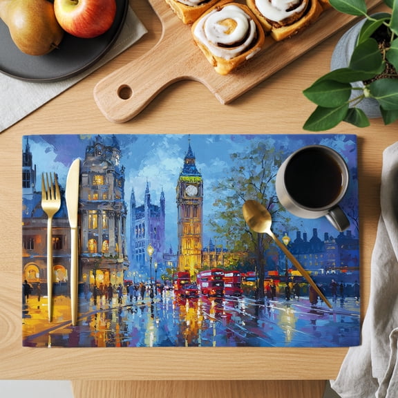 Big Ben Placemats Set of 1, Urban Street Red Bus Impressionist Non-Slip Place Mats Washable Table Mats for Kitchen Dining Table Decorations Indoor/Outdoor