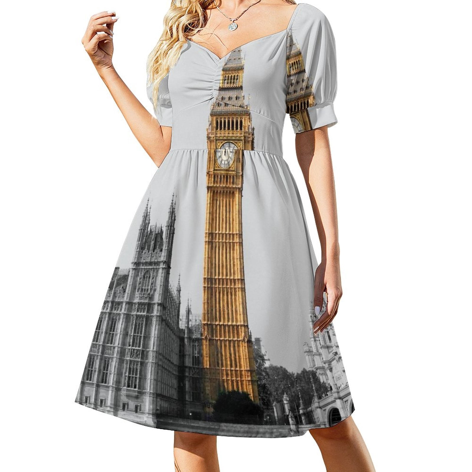 Big Ben Print London Black White and Gold Sleeveless Dress purple dress  loose women's dress - Walmart.com