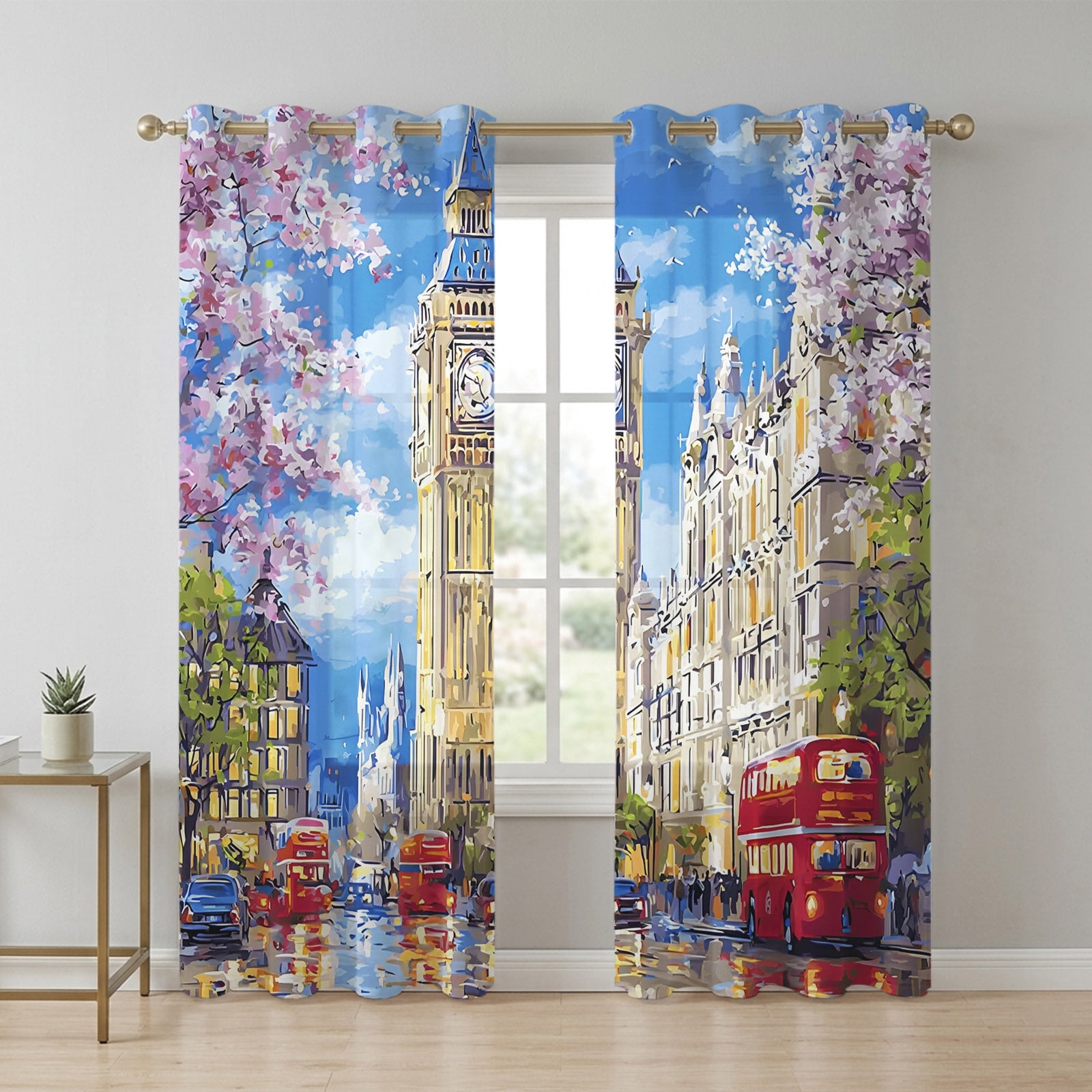 Big Ben Sheer Curtains 96 Inch Long 2 Panels, Spring Cherry Blossoms ...