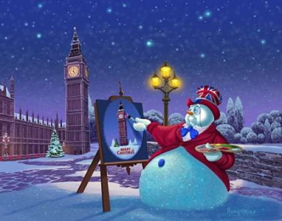 Big Ben Snowman Canvas Art - Michael Humphries (22 x 28)