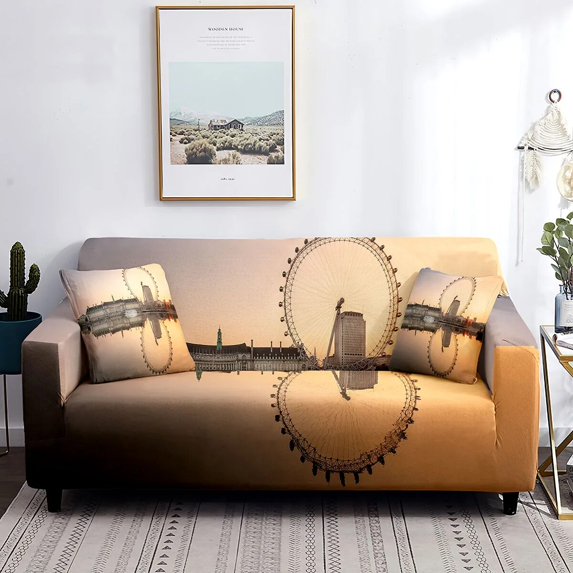 Big Ben Sofa Cover London Vintage Architecture Famous Sights Non Slip Washable Furniture Protector for Living Room Cushion Sofa
