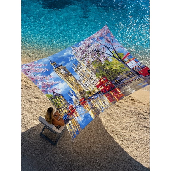 Big Ben Sun Shade Sail 6.5' x 10', Spring Cherry Blossoms Red Bus Impressionist Rectangle Outdoor Sunshade Canopy, Waterproof UV Block Patio Covers for Garden Yard Beach