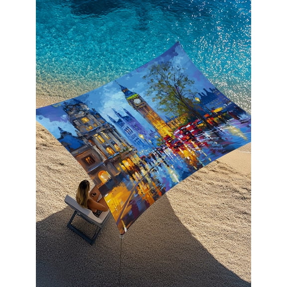 Big Ben Sun Shade Sail 8' x 10', Urban Street Red Bus Impressionist Rectangle Outdoor Sunshade Canopy, Waterproof UV Block Patio Covers for Garden Yard Beach