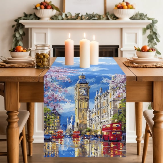 Big Ben Table Runner 16x72 Inch Spring Cherry Blossoms Red Bus ...