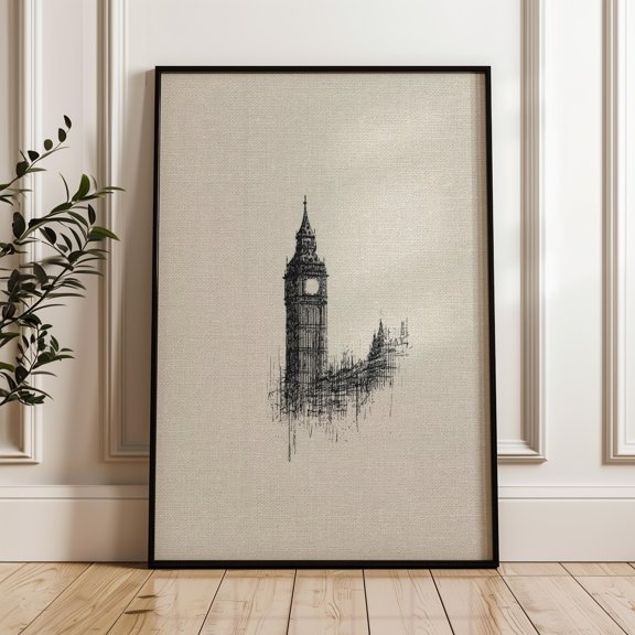 Big Ben Tower, Minimalist Line Art Wall Print, London Architecture Poster, Poster Only