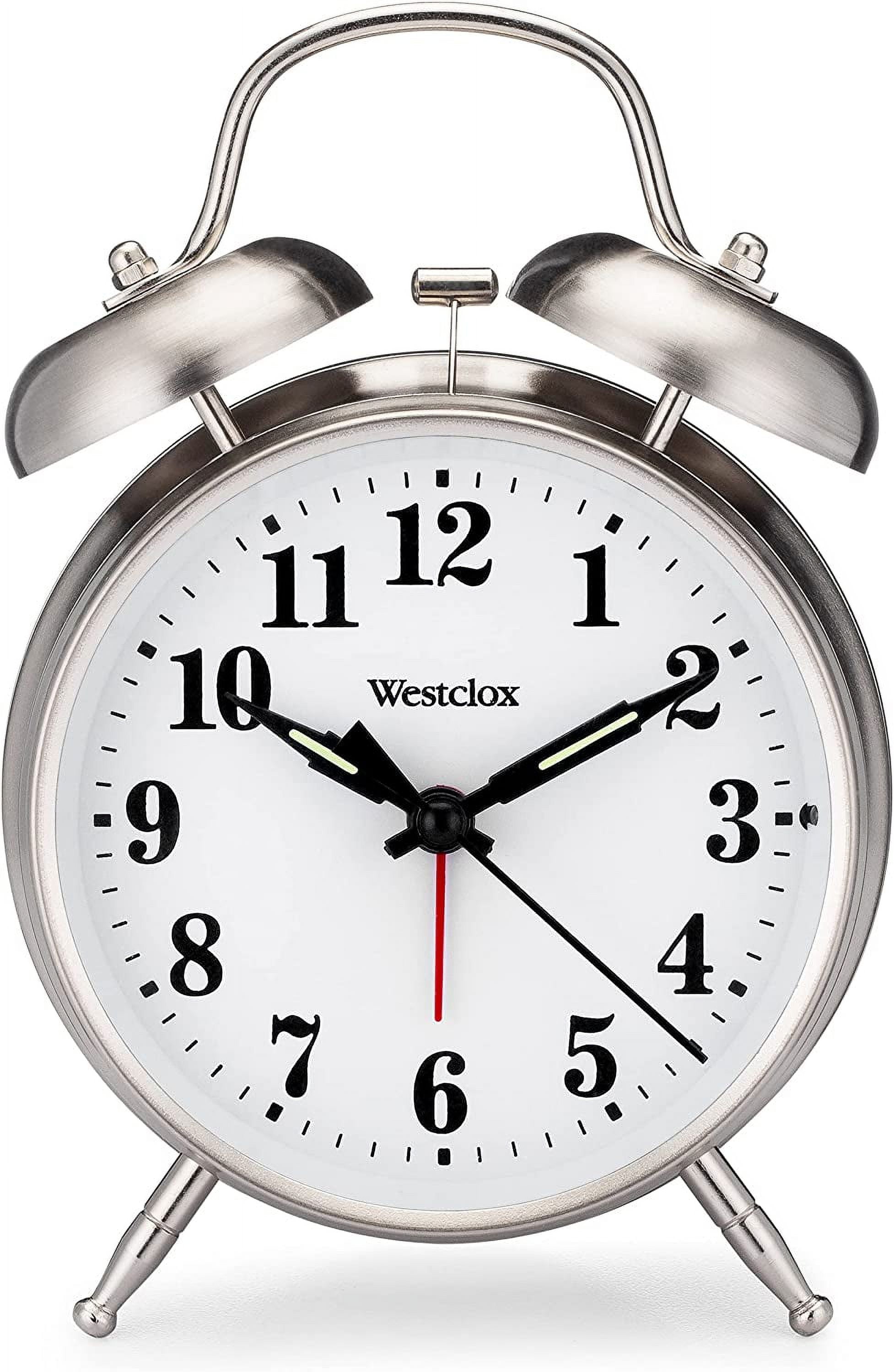 -Big Ben Twin Bell Alarm Clock | Loud Alarm Clock for Heavy Sleepers | Battery Operated Metal Clock with Backlight for Bedside Table, Bedroom, Kids Room, Desk (Silver, 4")