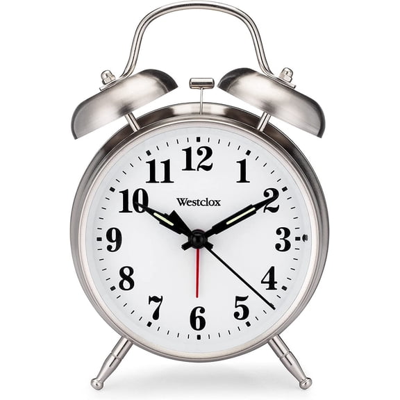 Big Ben Twin Bell Alarm Clock | Loud Alarm Clock for Heavy Sleepers | Battery Operated Metal Clock with Backlight for Bedside Table, Bedroom, Kids Room, Desk (Silver, 4")