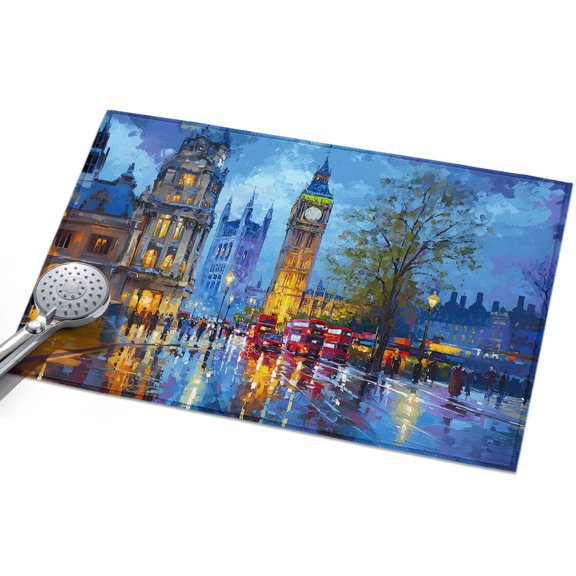 Big Ben Washable Area Rug 2 x 3 ft Urban Street Red Bus Impressionist Soft Non Slip Rugs Stain Repellent Indoor Felt Carpet for Living Dining Room Bedroom Home Office