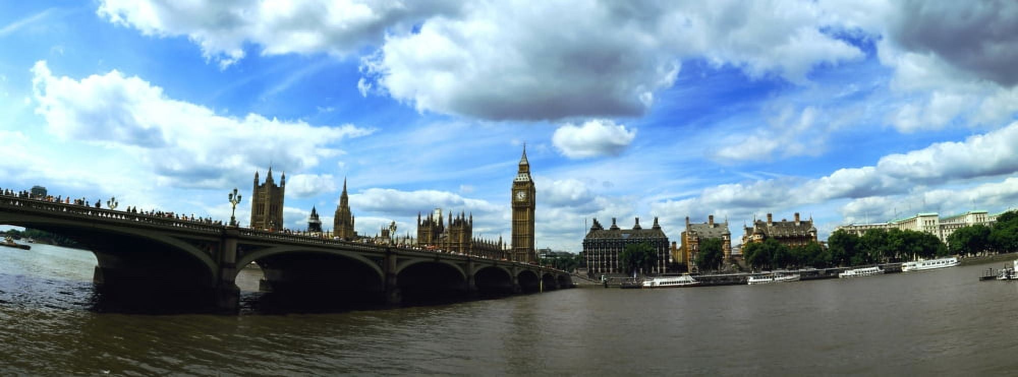 Big Ben and Houses of Parliament viewed from the other side of Thames River City Of Westminster London England Canvas Art - Panoramic Images (27 x 9)