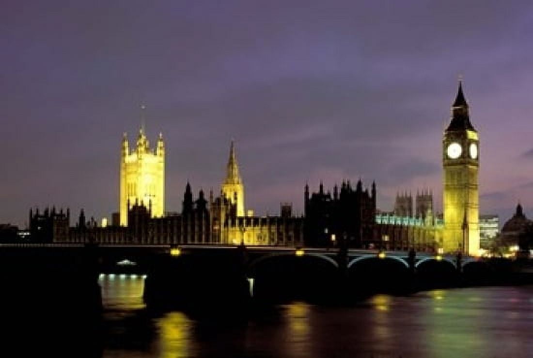 Big Ben and the Houses of Parliament at Night London England Canvas Art - Walter Bibikow DanitaDelimont (18 x 12)
