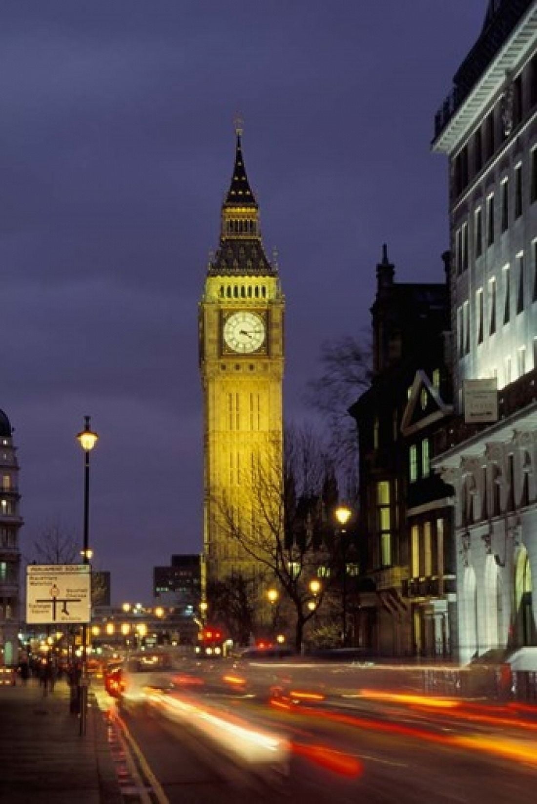 Big Ben at night with traffic London England Canvas Art - Alan Klehr DanitaDelimont (12 x 17)
