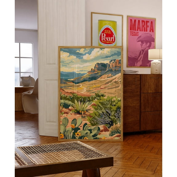 Big Bend Art Print Texas Desert Art Poster Home Decor Southwestern Home Wall Art Paint By Number Style Art Print , Decor For Living Room Bedroom, 24x36 UNFRAMED