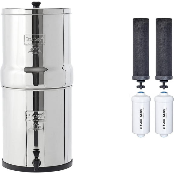 Big Berkey BK4X2 Countertop Water Filter System with 2 Black Berkey Elements and 2 Fluoride Filters