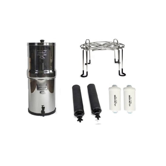 Big Berkey Water Purifier with 2 Black and 2PF2 Filters & Wirestand Accessory