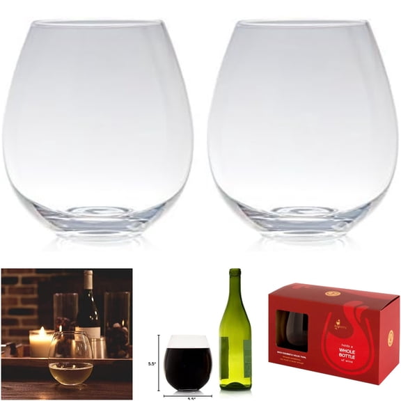 Big Betty BBY-4584-0009 Premium XL Stemless Jumbo Wine Glasses Set - Clear, 750ml, 2-Pack, Elegant