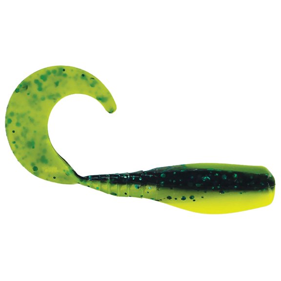 Big Bite Baits Curly Tail Crappie Minnr Grub Junebug/Chartreuse