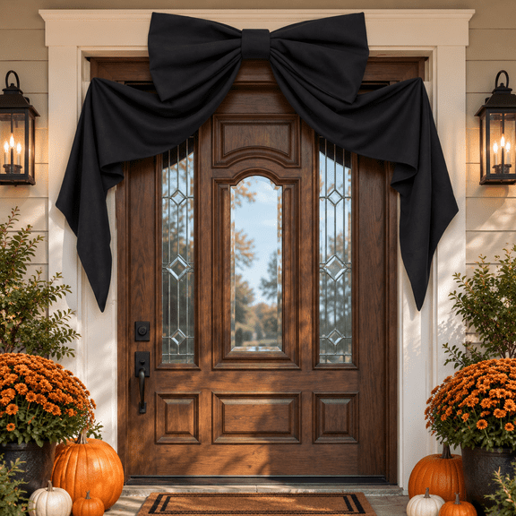 Big Black Bow Halloween Decor, 48" x 24" Giant Bow for Front Door Wall Mantle, Christmas Tree Topper