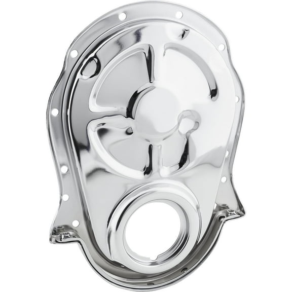Speedway Motors BBC Chrome Timing Cover Stamped Steel Chrome Plated Engine Front Timing Chain Cover for BBC V8 Engines, Protects Cam and Timing Set, Each Cover for BBC Performance