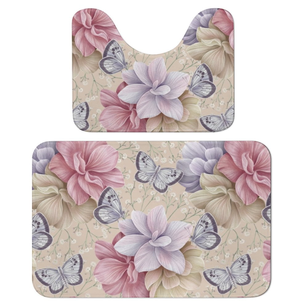 Big Blue Butterflies Bathroom Rugs Set 2 Pieces, Bathroom Set Quick