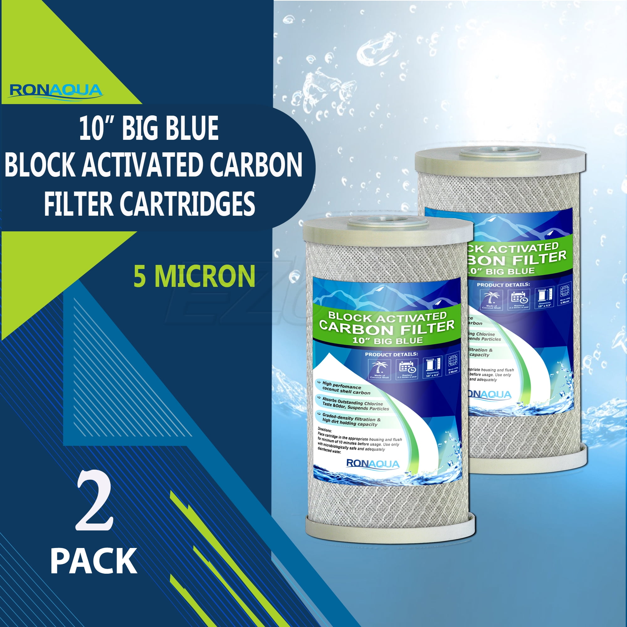 1-10 Pack 20x4.5 5um Carbon Block Water Filter Whole House Big Blue Cartridges