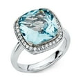 thumbnail image 1 of Big Blue CZ Halo Engagement Ring 14k White Gold Anniversary Solitaire Halo Cushion Aqua CZ Band, Size 6, 1 of 1