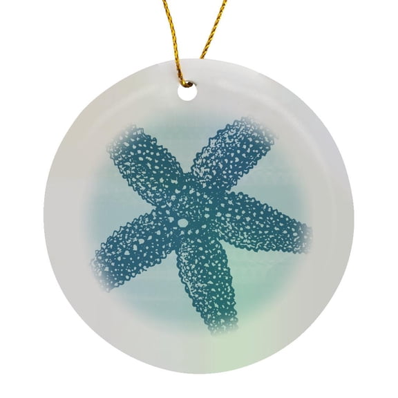 3drose, Big Blue Starfish - Beach Theme Art, Circle Porcelain Ornament