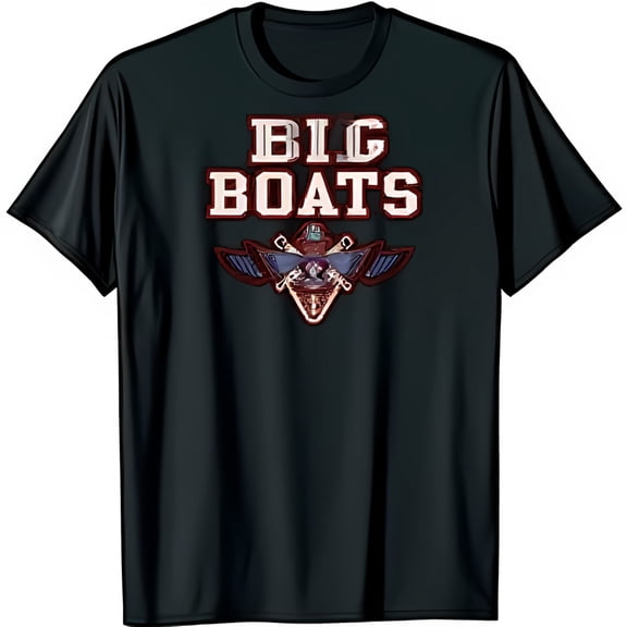 Big Boats Graphic Black T-Shirt with Red Ship Design & Anchors Stylish Tee