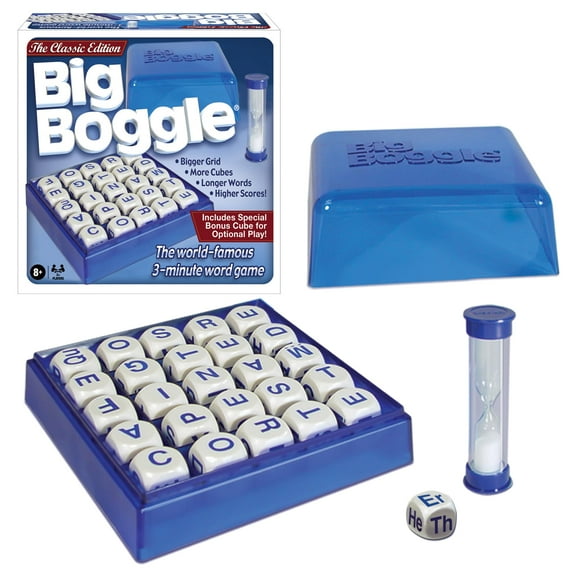 Big Boggle with 5x5 Grid and 25 Letter Cubes by Winning Moves Games USA, Thought Provoking Word Game Bigger Than The Original, for 2 or More Players, Ages 8+ (1147) C36