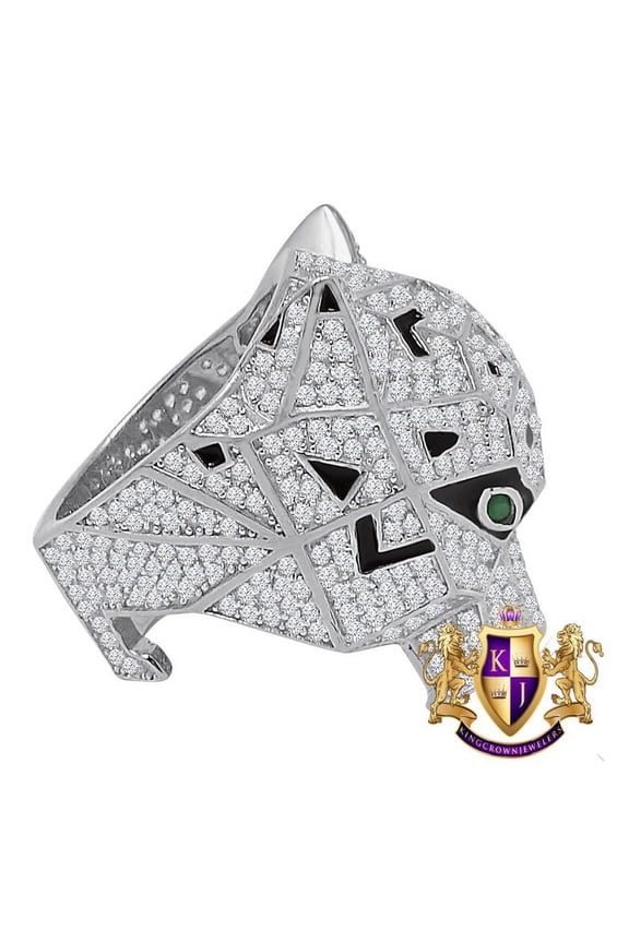 Big Bold 14K White Gold On Real Sterling Silver Simulated Diamond Lion Head Wolf Face Men's Custom Ring Band