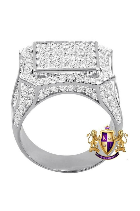 Big Bold Men's 14K White Gold Over Real Genuine Sterling Silver Simulated Diamond Wedding Engagement Ring Band Size 9, 10 and 11 PLEASE MENTION SIZE