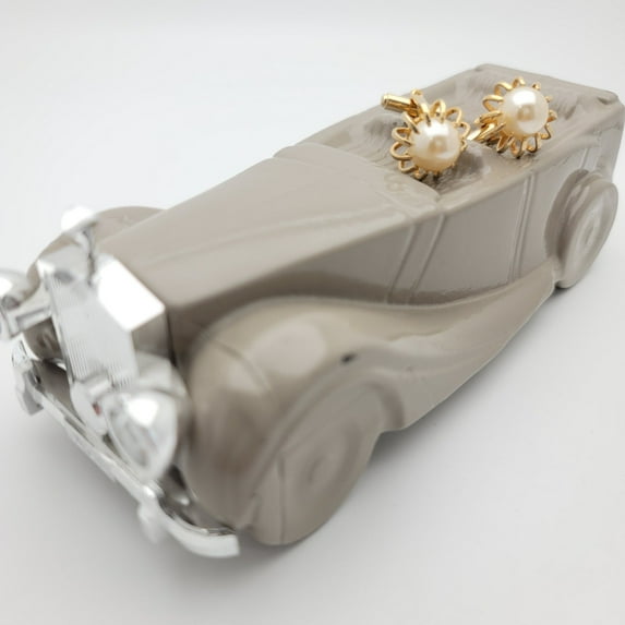 Big & Bold Vintage Handcrafted Gold Plated Faux Pearl Cufflinks