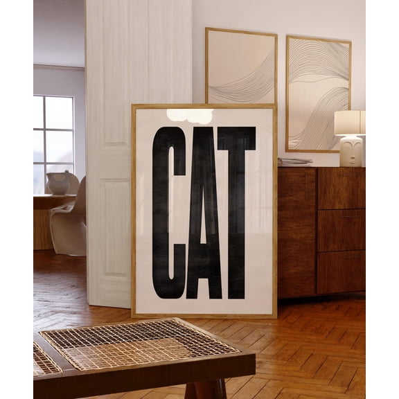 Big Bold Words CAT Print Modern Typography Cat Lover Wall Art Dorm Decor Black Text Unframed Paper Print