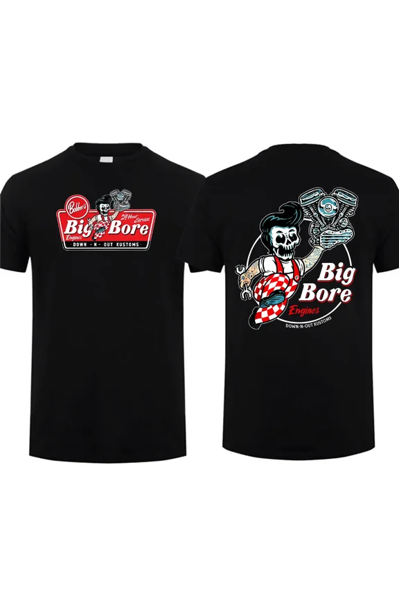 Big Bore Retro Racing T-Shirt Vintage Drag Racing Shirt For Men Cotton Short Sleeve 90s Styled