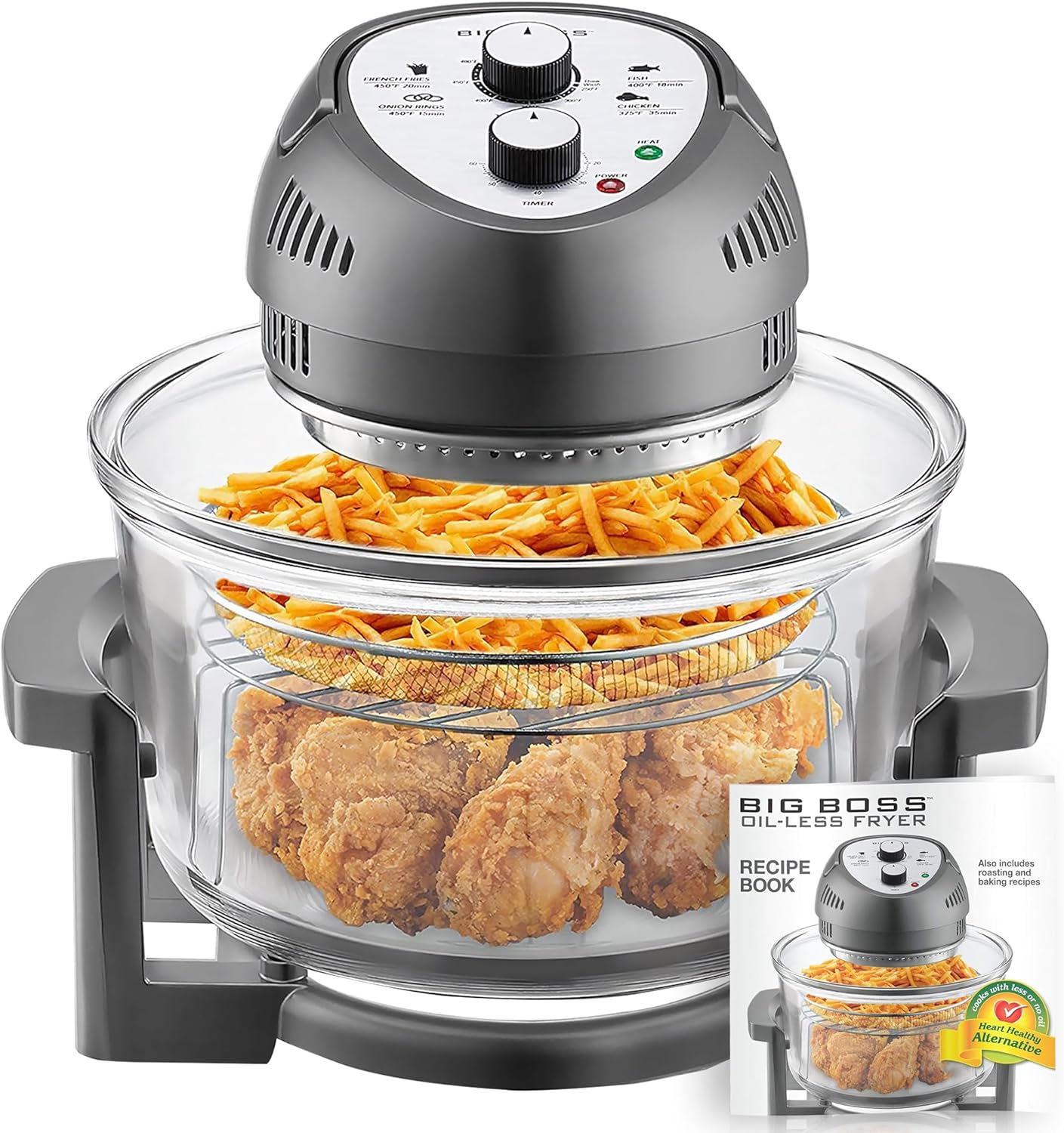 Big Boss 16Qt Large Air Fryer Oven with 50+ Recipe Book AirFryer Oven Makes Healthier Crispy Foods Gray - image 1 of 9