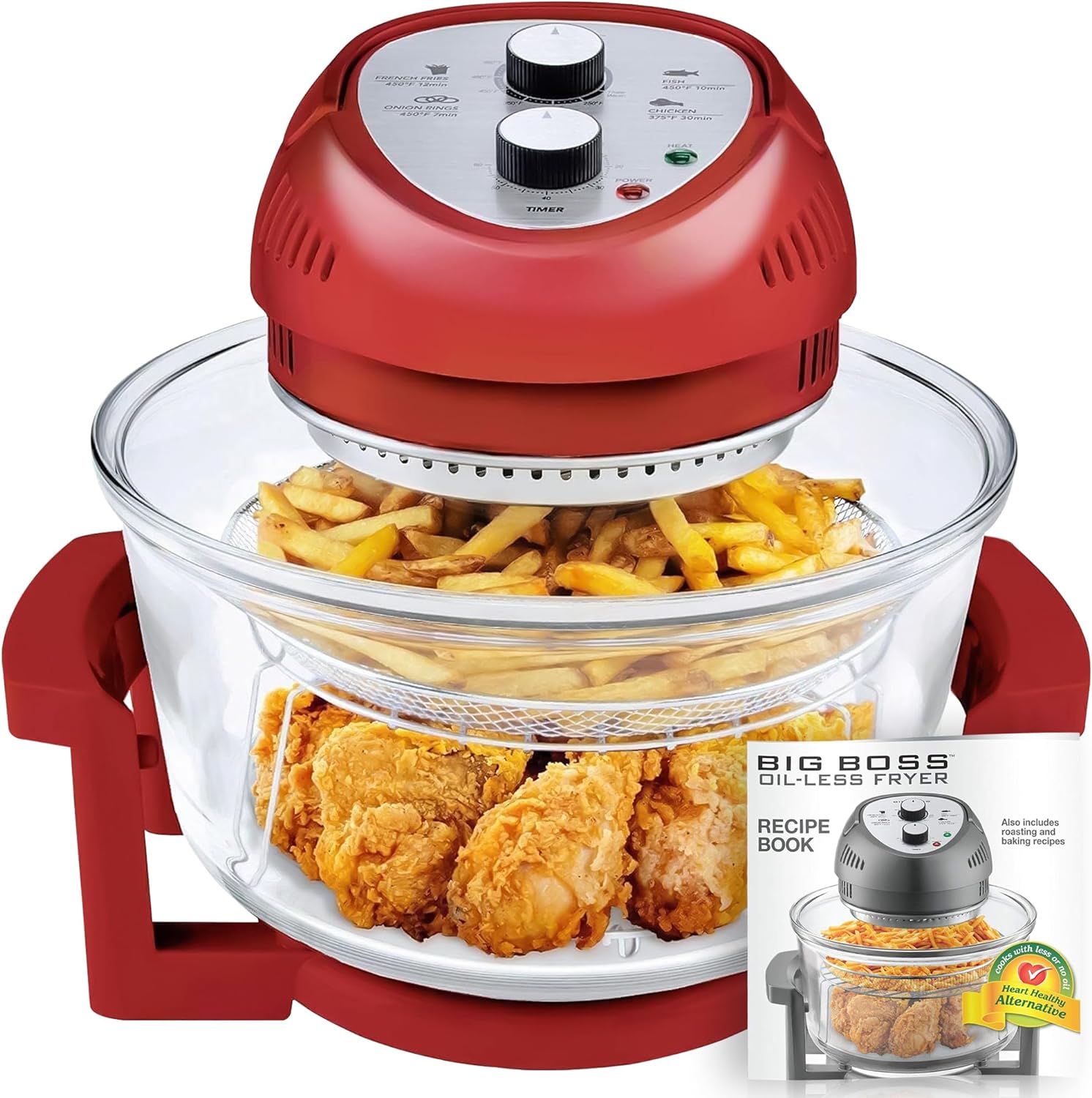 Big Boss 16Qt Large Air Fryer Oven with 50+ Recipe Book AirFryer Oven Makes Healthier Crispy Foods Red - image 1 of 8