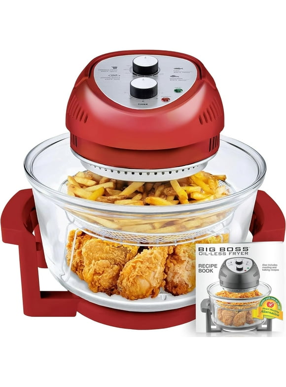 Big Boss 16Qt Large Air Fryer Oven with 50+ Recipe Book AirFryer Oven Makes Healthier Crispy Foods Red