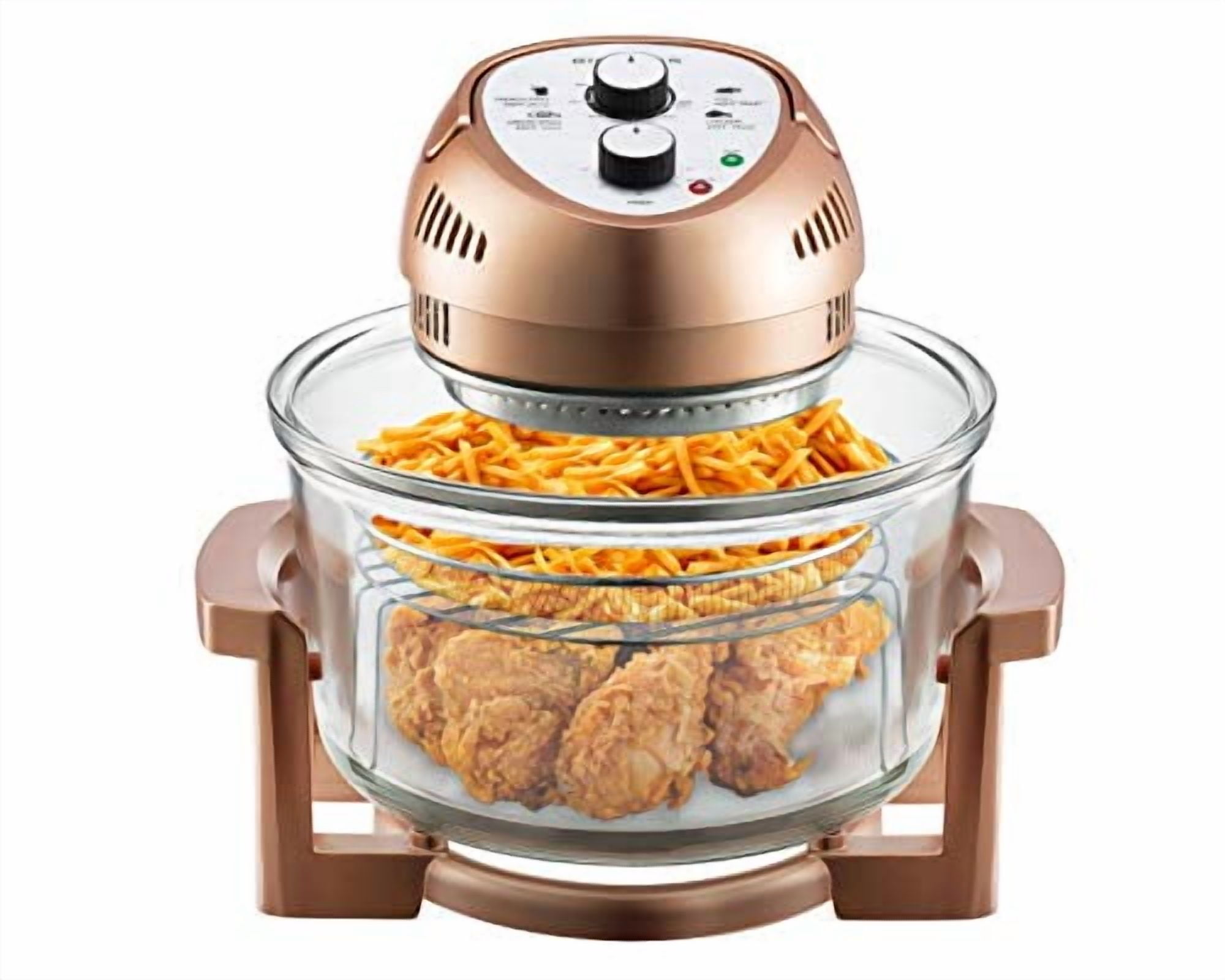 Big Boss Air Fryer Toaster Oven Combo 16Qt Kitchen Countertop Convection Rotisserie 1300W Large Glass Bowl Copper