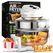Granitestone Big Boss 16Qt Extra Large Glass Air Fryer Non Toxic – Family Sized 4 in 1 Cooker with 3 Cooking Sections, Stainless Steel Racks for French Fries, Chicken, Self Cleaning, Dishwasher Safe