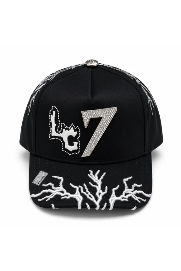 Men's Premium Rhinestone Baseball Snapback Hat Black
