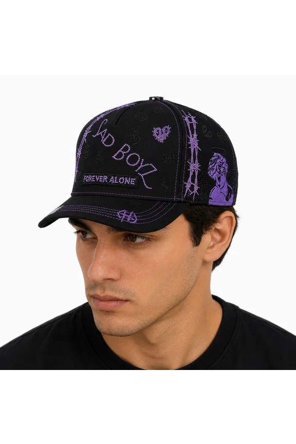 Men's Premium Rhinestone Snapback Hat Sad Boyz Forever Alone