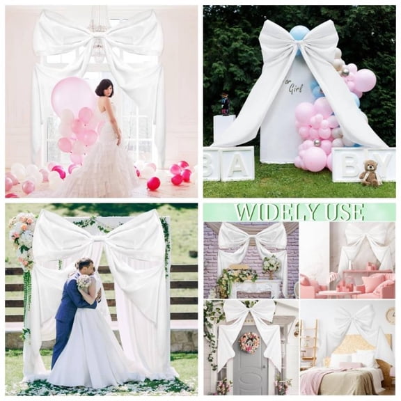 Big Bow Decor 39x 72 Inch Bow Wall Decor Room Backdrop Large Ribbon Tie Coquette Party Birthday Shower Wedding Halloween Party SuppliesWhite, Polyester