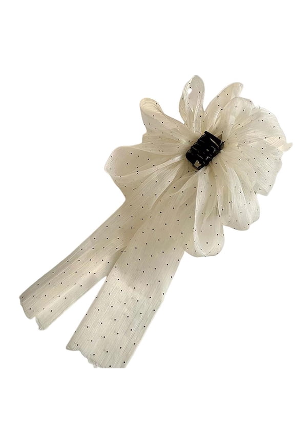 Big Bow Hair Claw Clip with Long Ribbon, Chiffon Silk Bow Bubble Clips, Mesh Tulle Fluffy Claw Clip, Elegant Layered Mesh Jaw Clips Z8H1