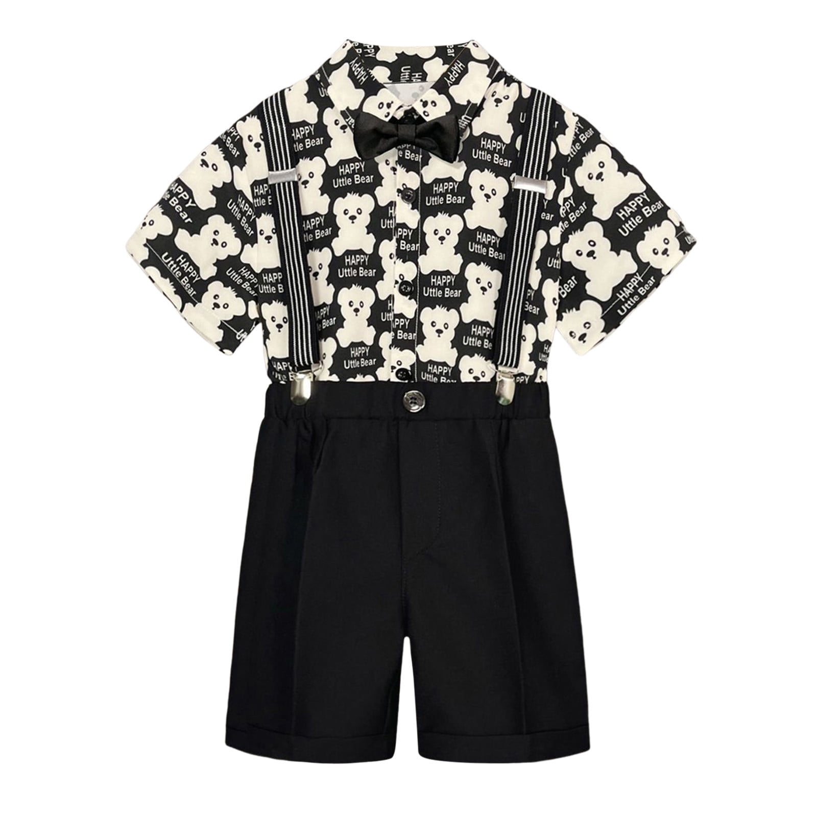 Big Boy Clothing Sets Cartoon Printed Short Sleeved Suspenders Bow Tie ...